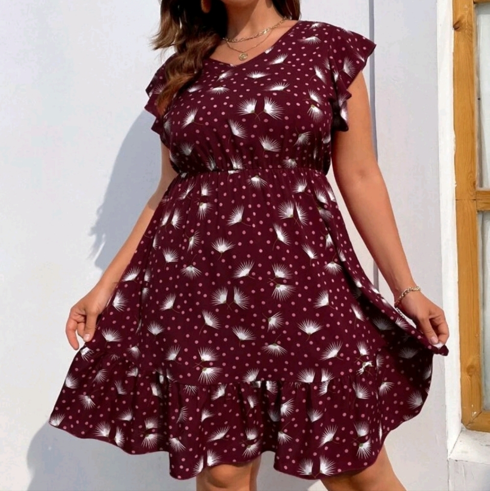 SHEIN LUNE plus dandelion and polka dot print ruffle hem dress - Picture 4 of 4